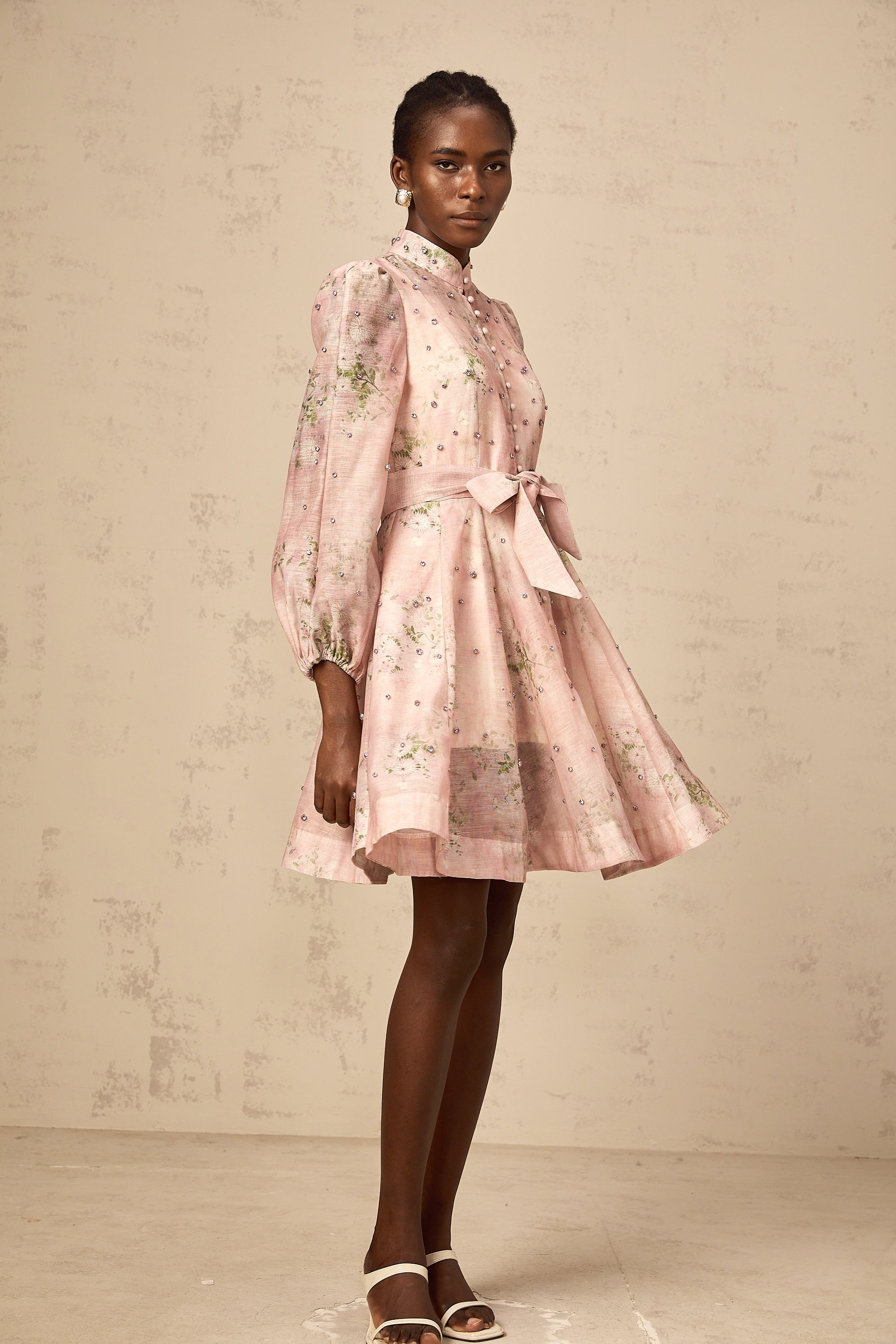 Ellie | Crystal Embellished Floral Print Mini Dress
