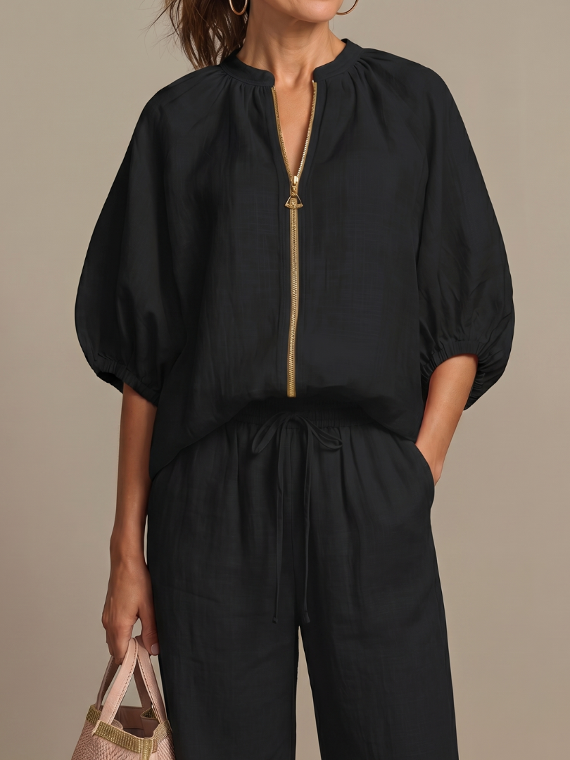 Isabela | Zip Front Blouson Top Wide Leg Co-ord Set