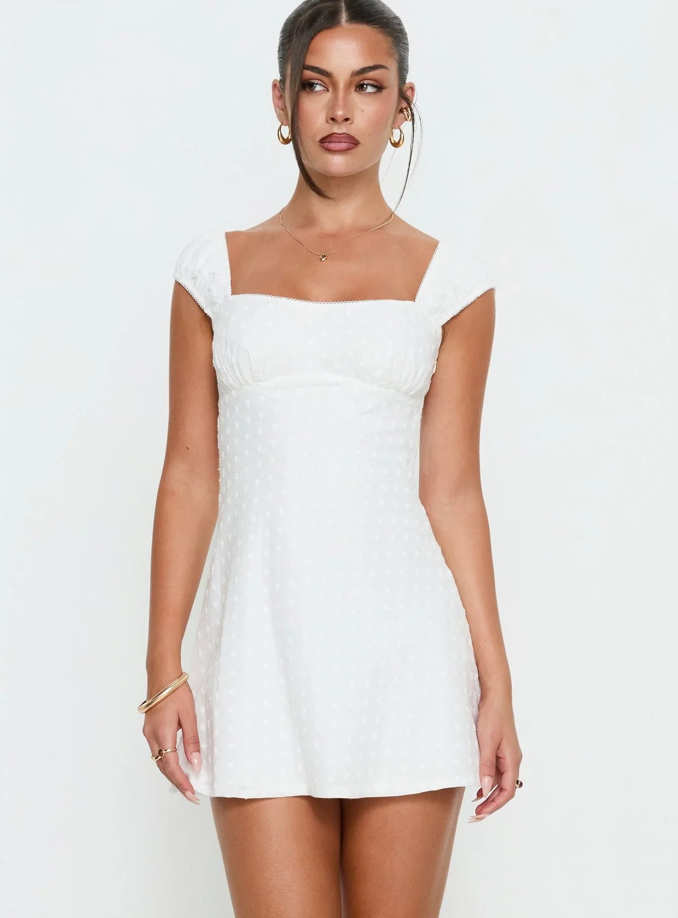 Sienne | Lace Trim Square Neck Mini Dress