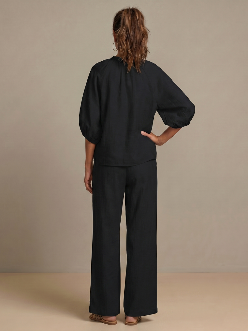 Isabela | Zip Front Blouson Top Wide Leg Co-ord Set