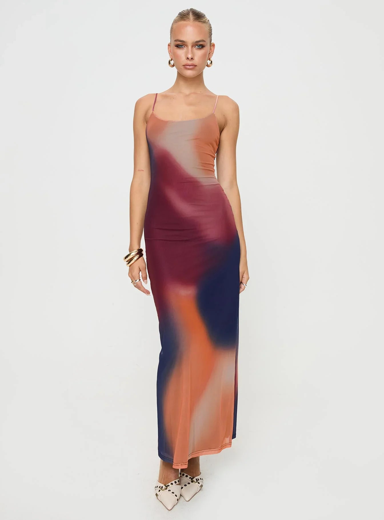 Savannah | Multi-Print Backless Mesh Maxi Dress