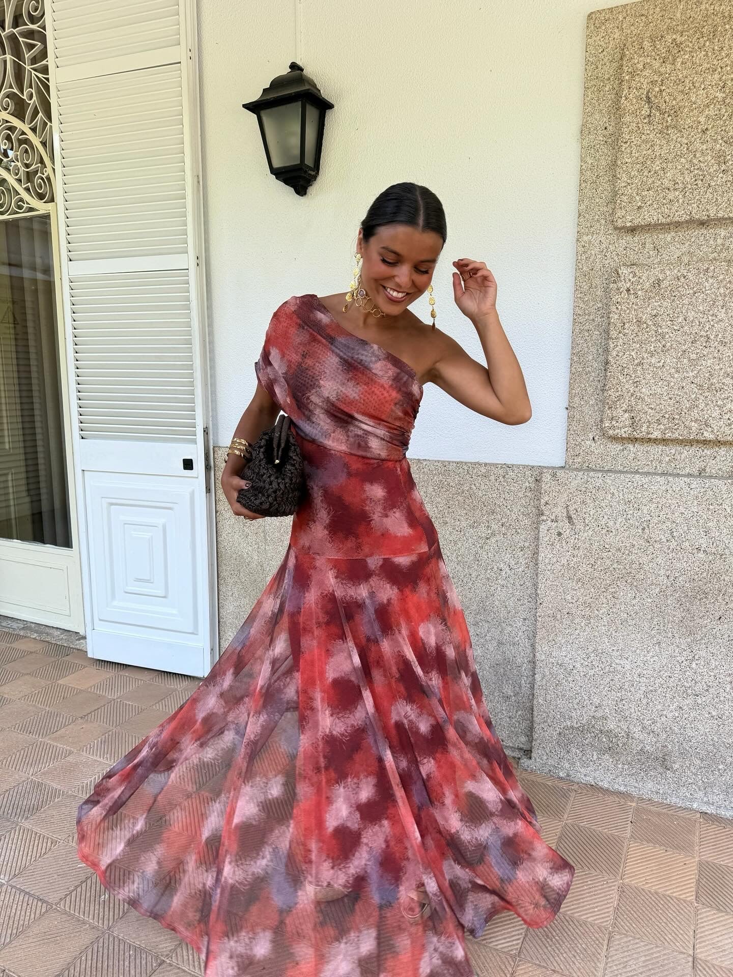 Leticia | One-Shoulder Draped Watercolour Maxi Dress