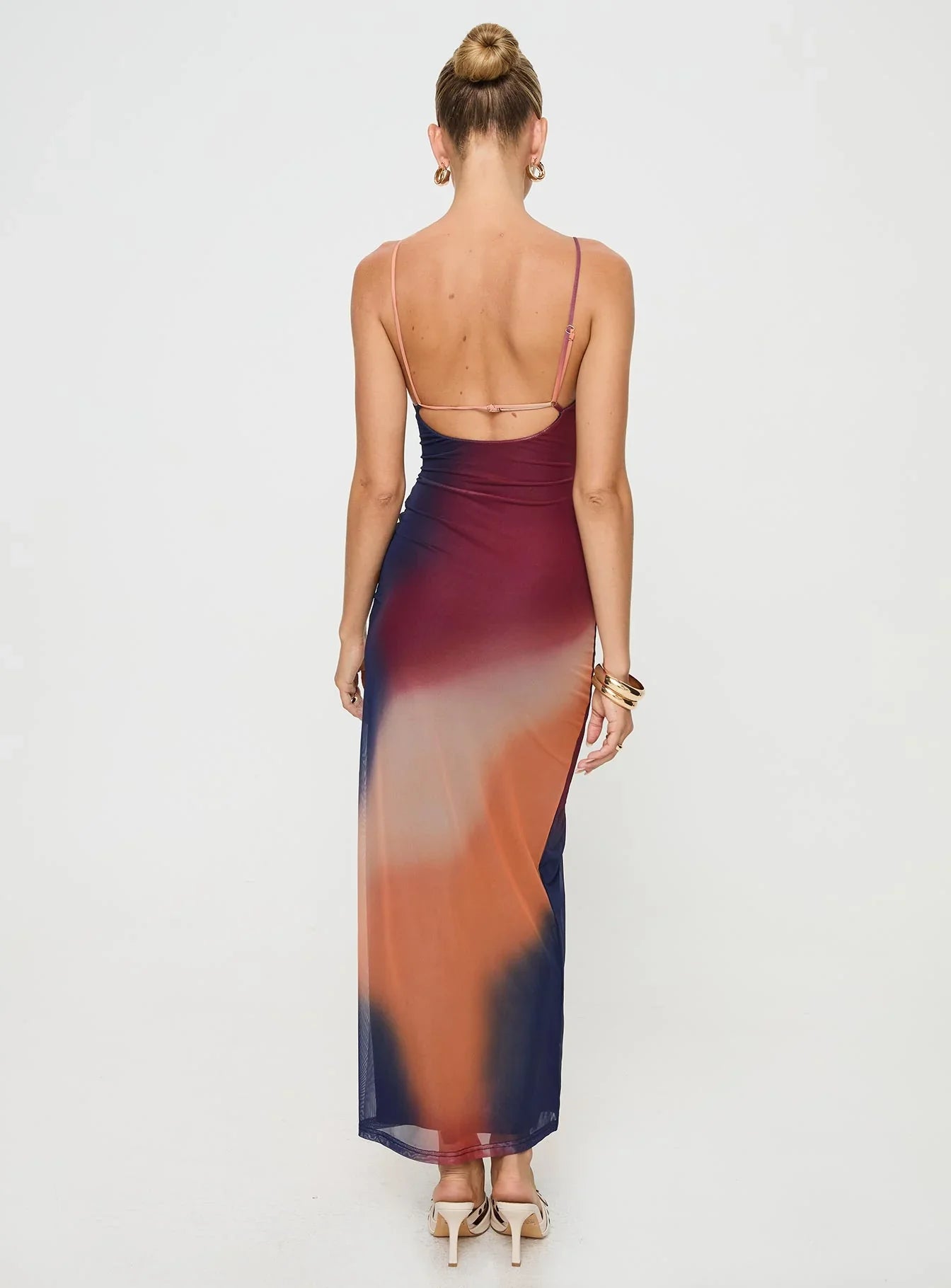 Savannah | Multi-Print Backless Mesh Maxi Dress