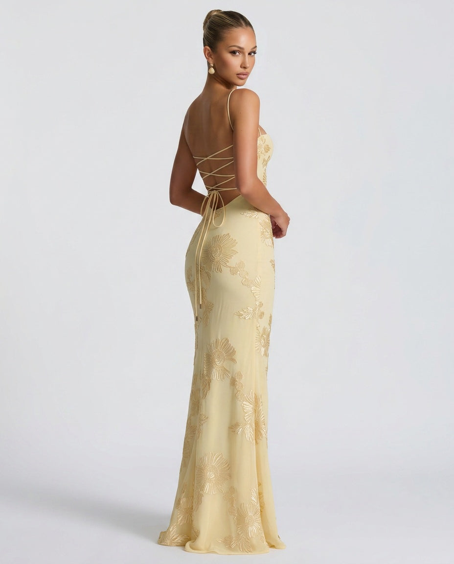 Selene | Floral Jacquard Corset Maxi Dress