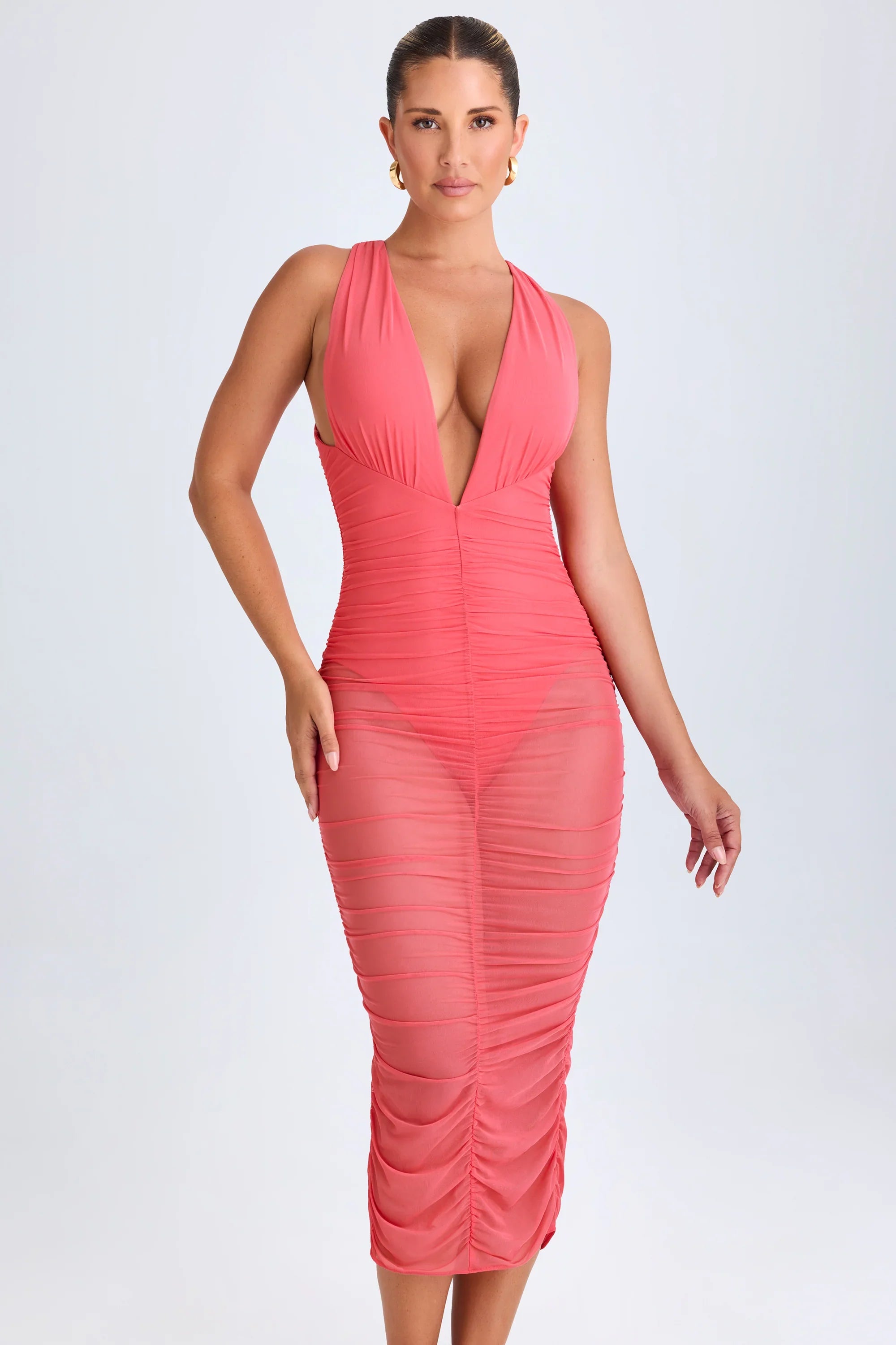 Sawyer | Ruched Plunge Bodycon Midi Dress