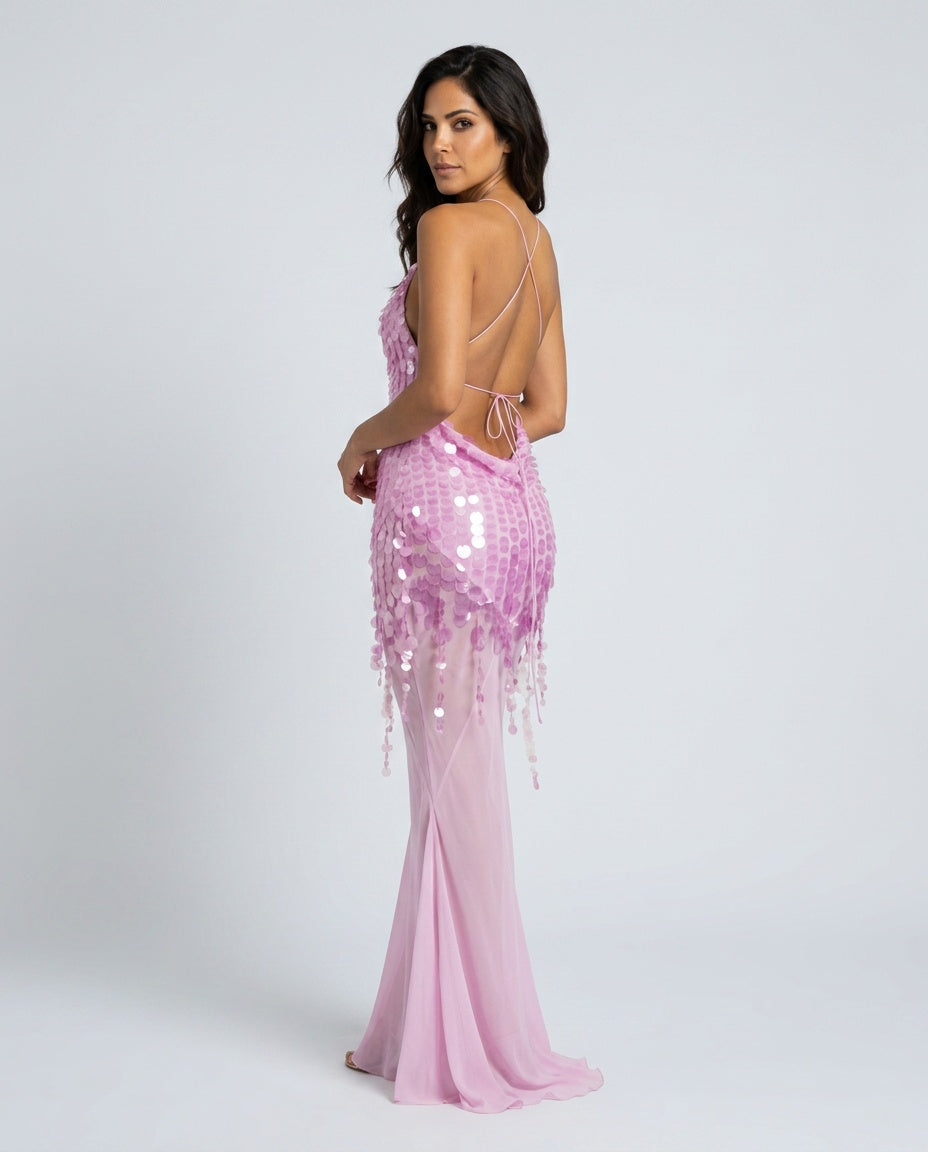 Delphine | Sequin V-Neck Sleeveless Maxi Dress