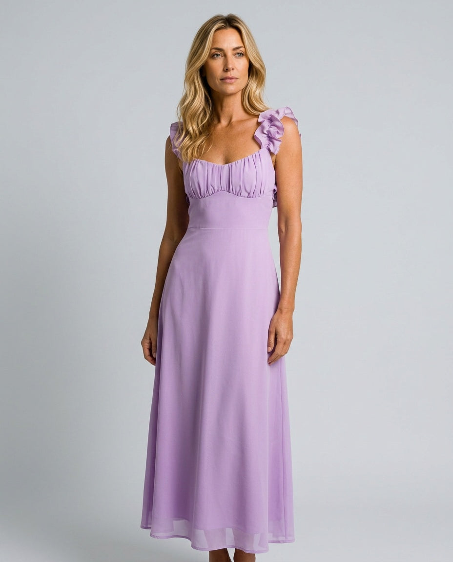 Renata | Ruffle Shoulder A-Line Maxi Dress
