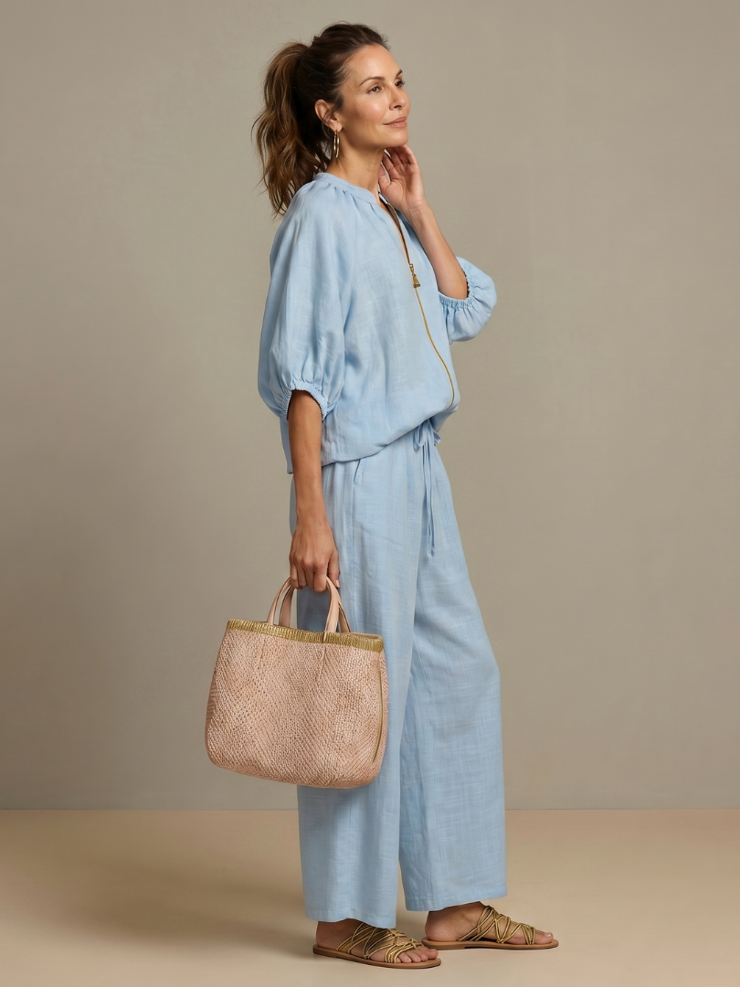 Isabela | Zip Front Blouson Top Wide Leg Co-ord Set