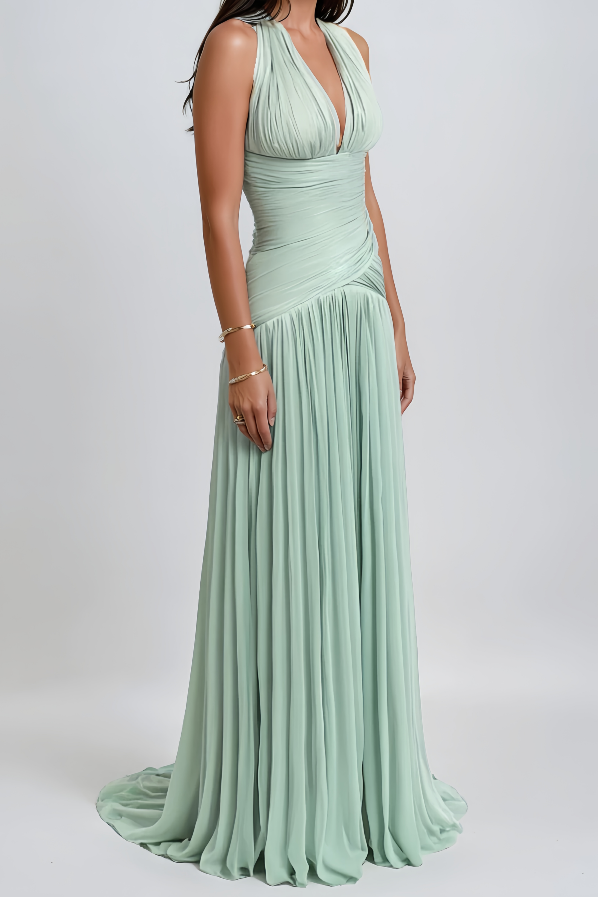 Edda | Halter Neck Lace-Trim Gathered Maxi Dress