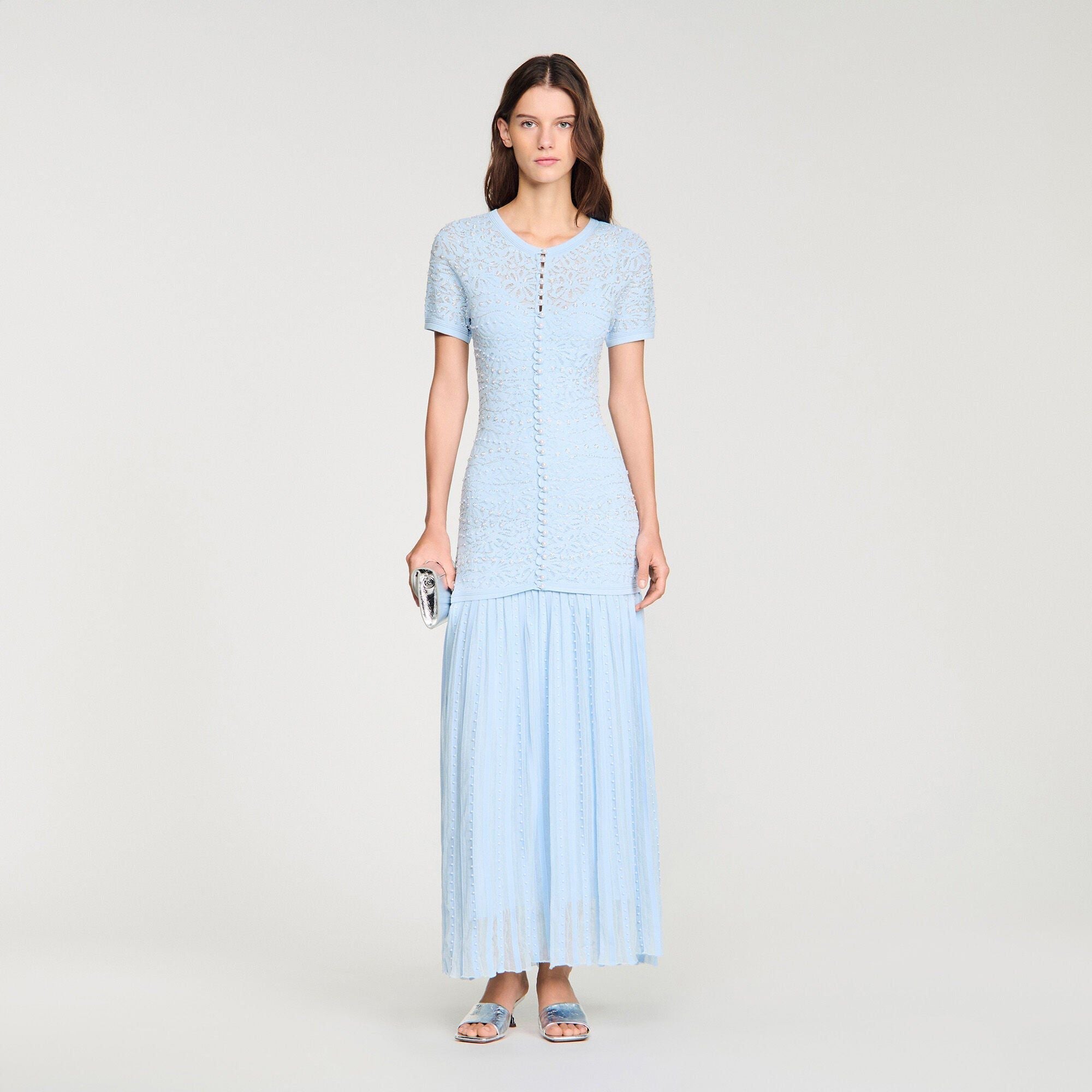 Reese | Beaded Ombré Button-Front Knit Maxi Dress