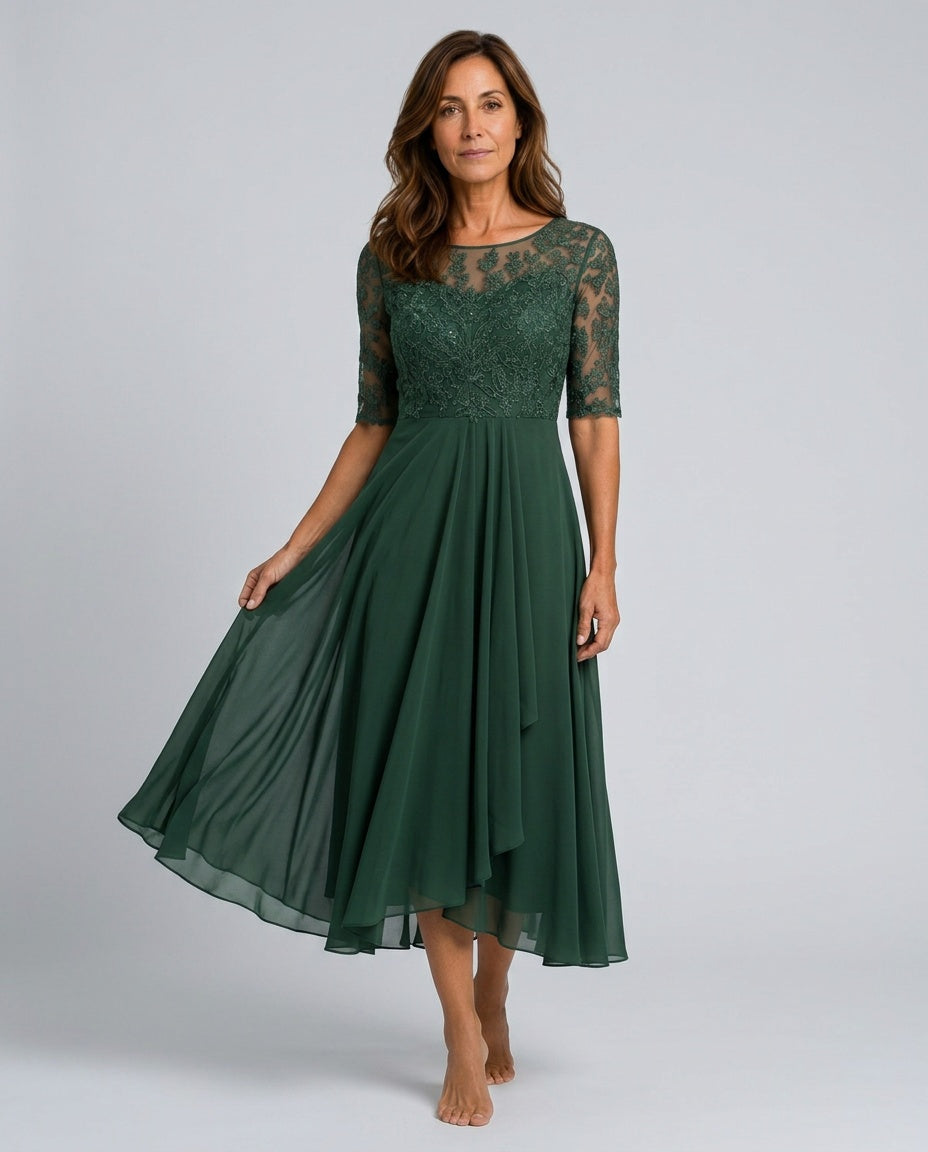 Romy | Lace-Trim Formal Midi Dress