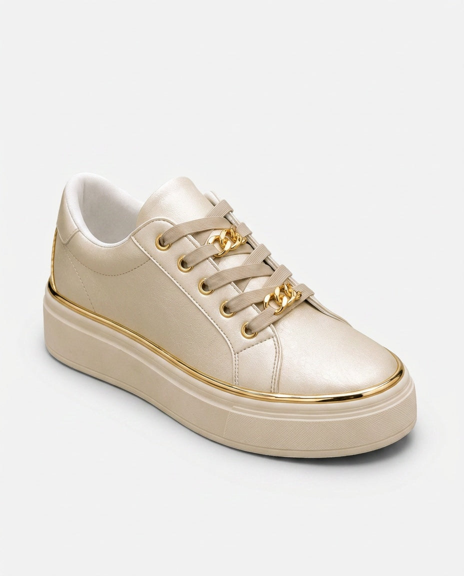 Zadie | Flatform Trainers with Metallic Trim & Chain Lace Detail
