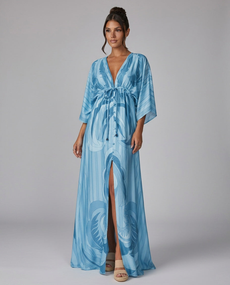 Marlowe | Drawstring Waist Boho Printed Maxi Dress