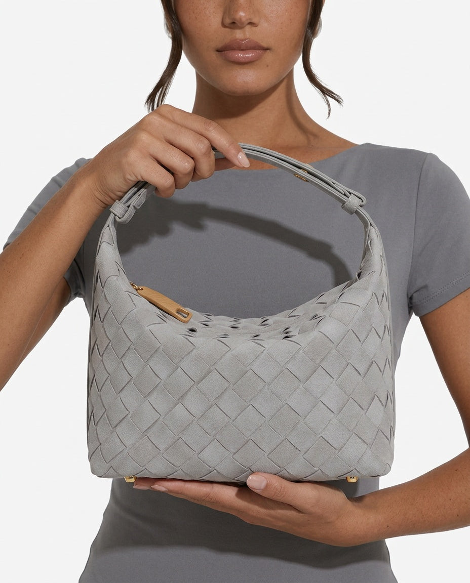 Woven Vegan Suede Shoulder Bag