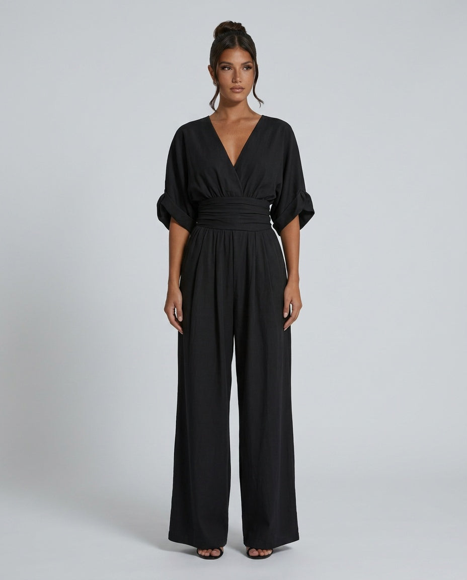 Darya | V - Neck Wide Leg Jumpsuit