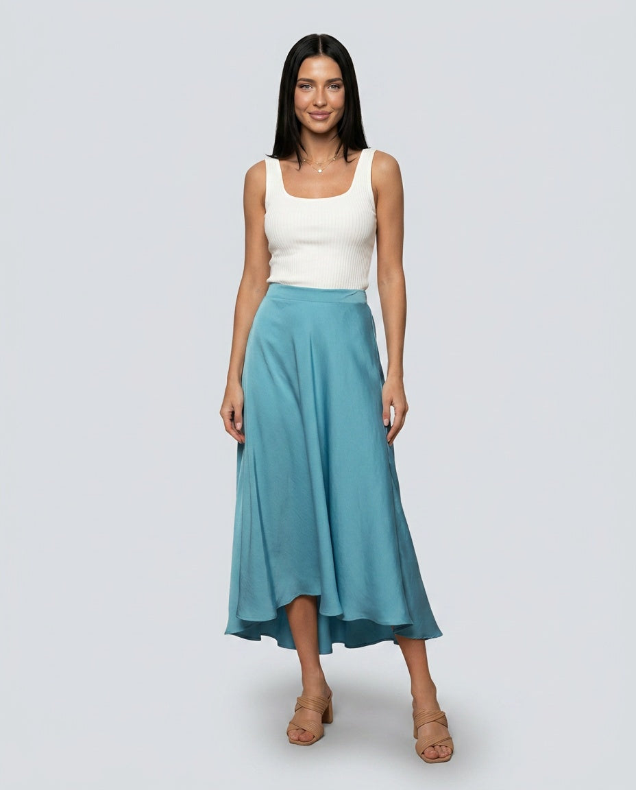 Sorrel | Satin-Look Midi Swing Skirt