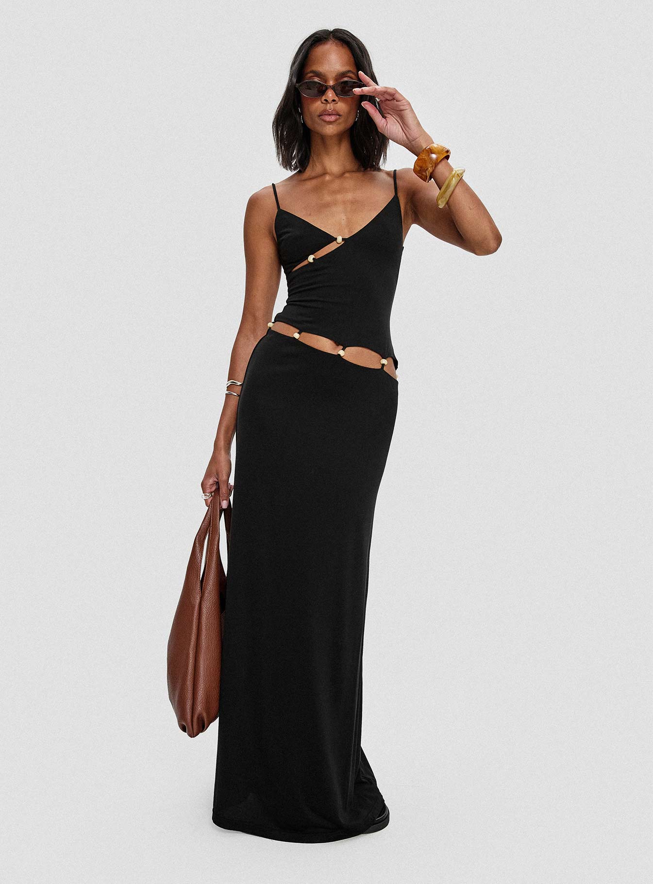 Lorena | Beaded Cut-Out Black Maxi Dress