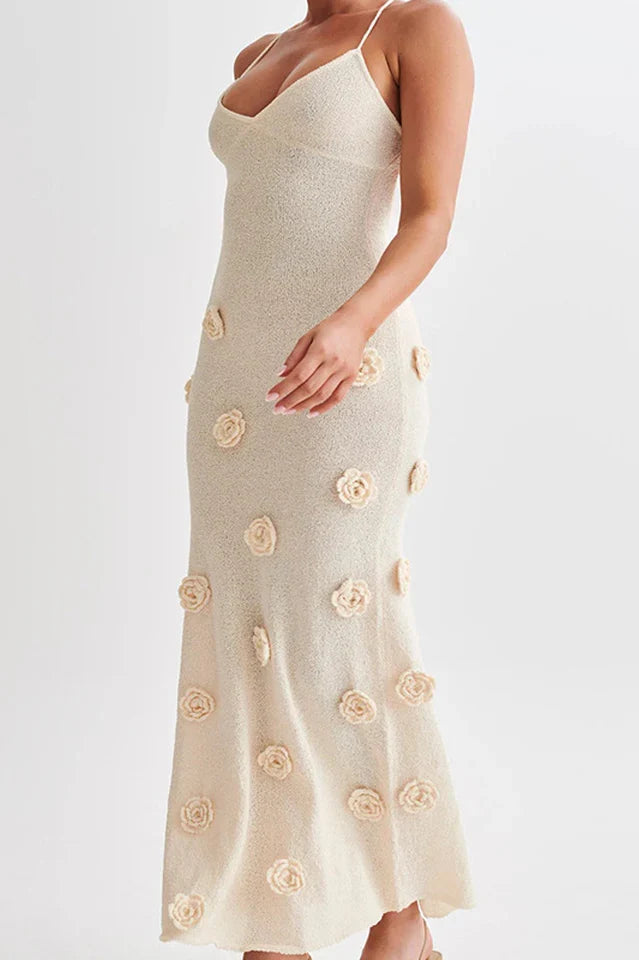 Mirella | Floral Knit Crochet Bodycon Maxi Dress