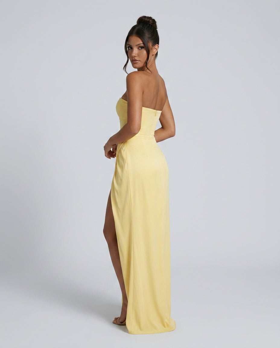 Salma | Strapless Draped Satin-Look Maxi Dress