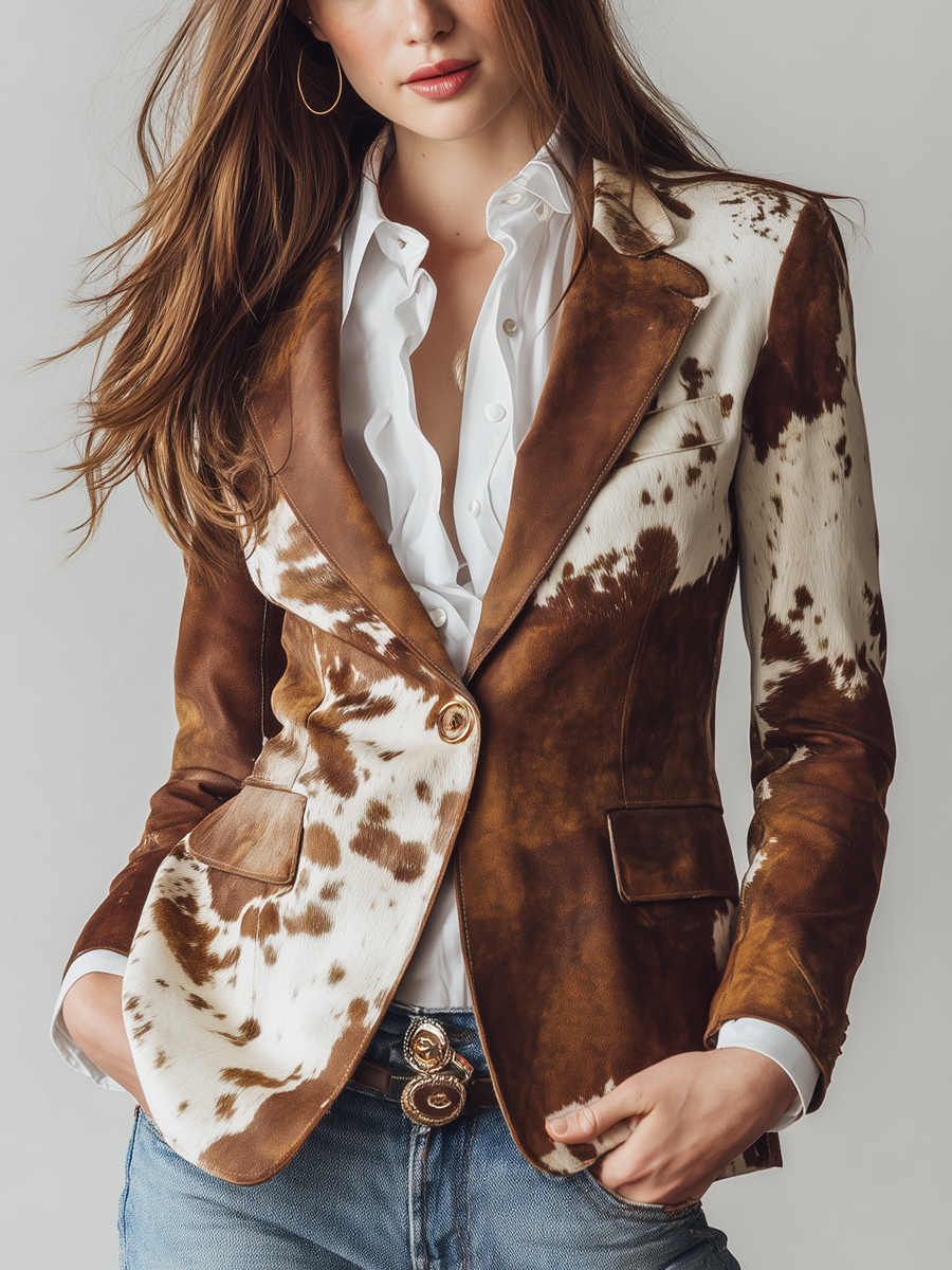 Fleur | Long Sleeve Cow Print Structured Blazer