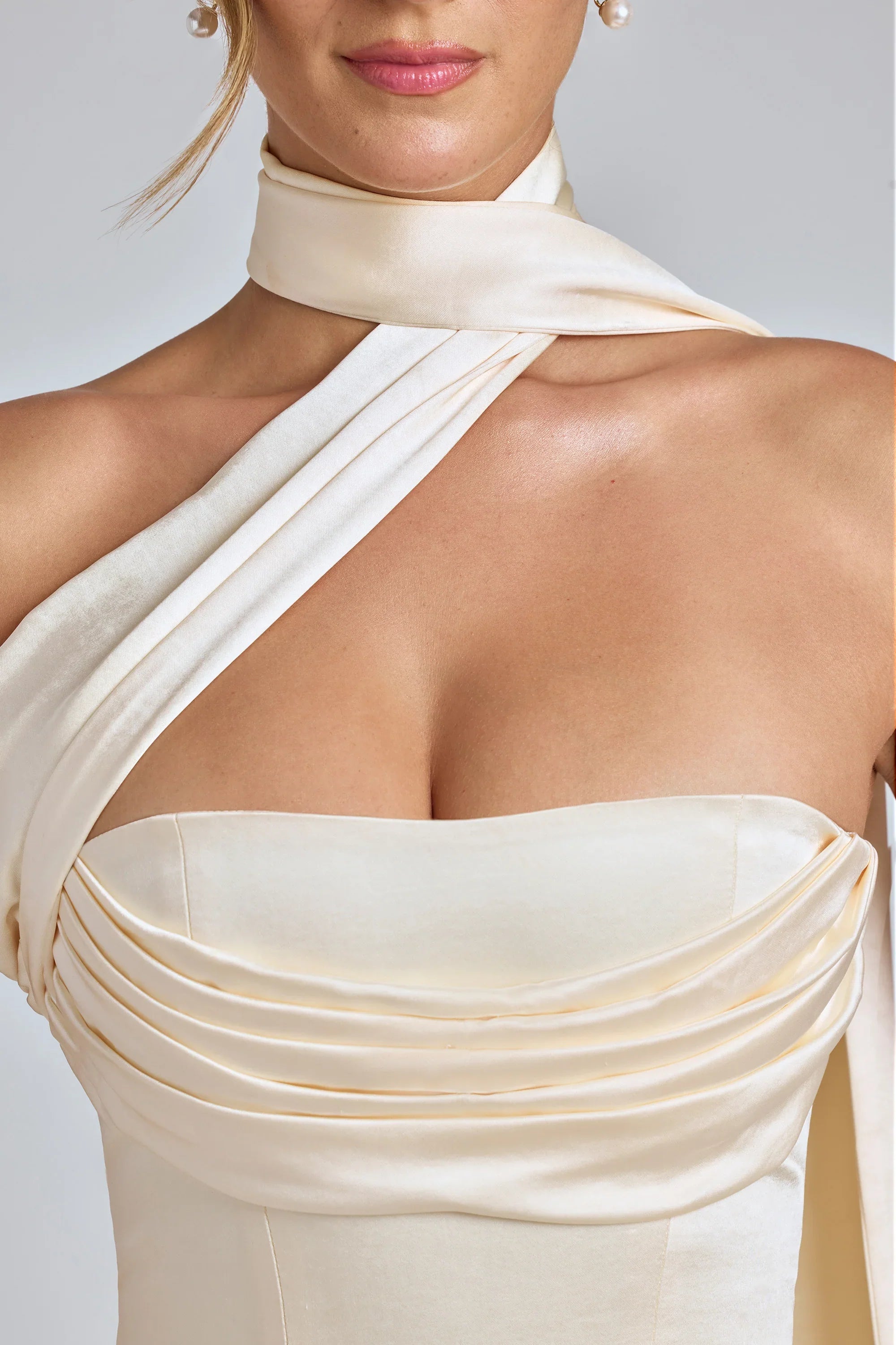 Clara | Draped Halterneck Satin-Look Mini Dress