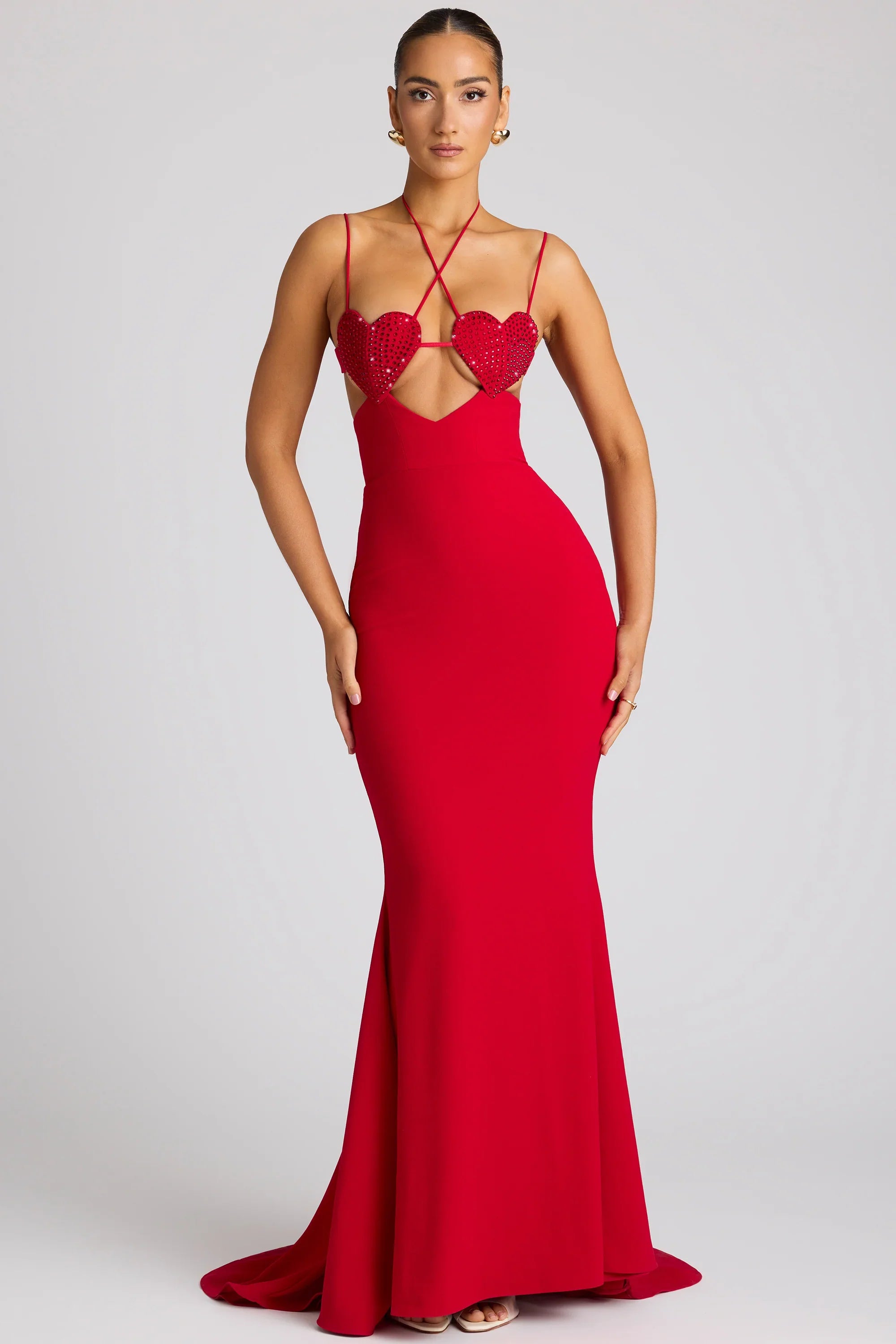 Imogen | Embellished Heart Cup Fishtail Maxi Dress