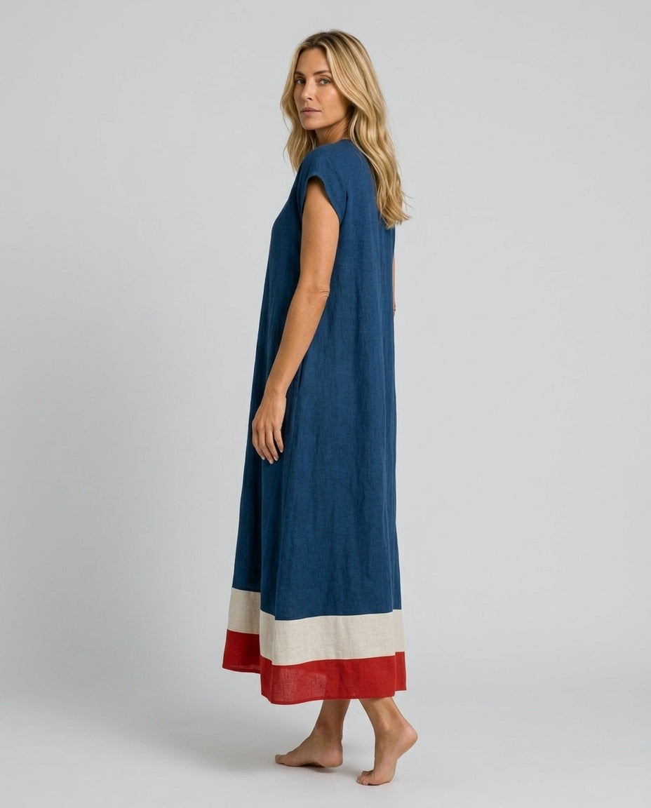 Alba | Contrast Hem Linen-Blend Maxi Dress