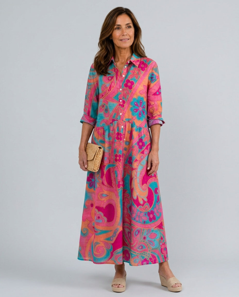 Zara | Printed Button-Front Collared Midi Dress