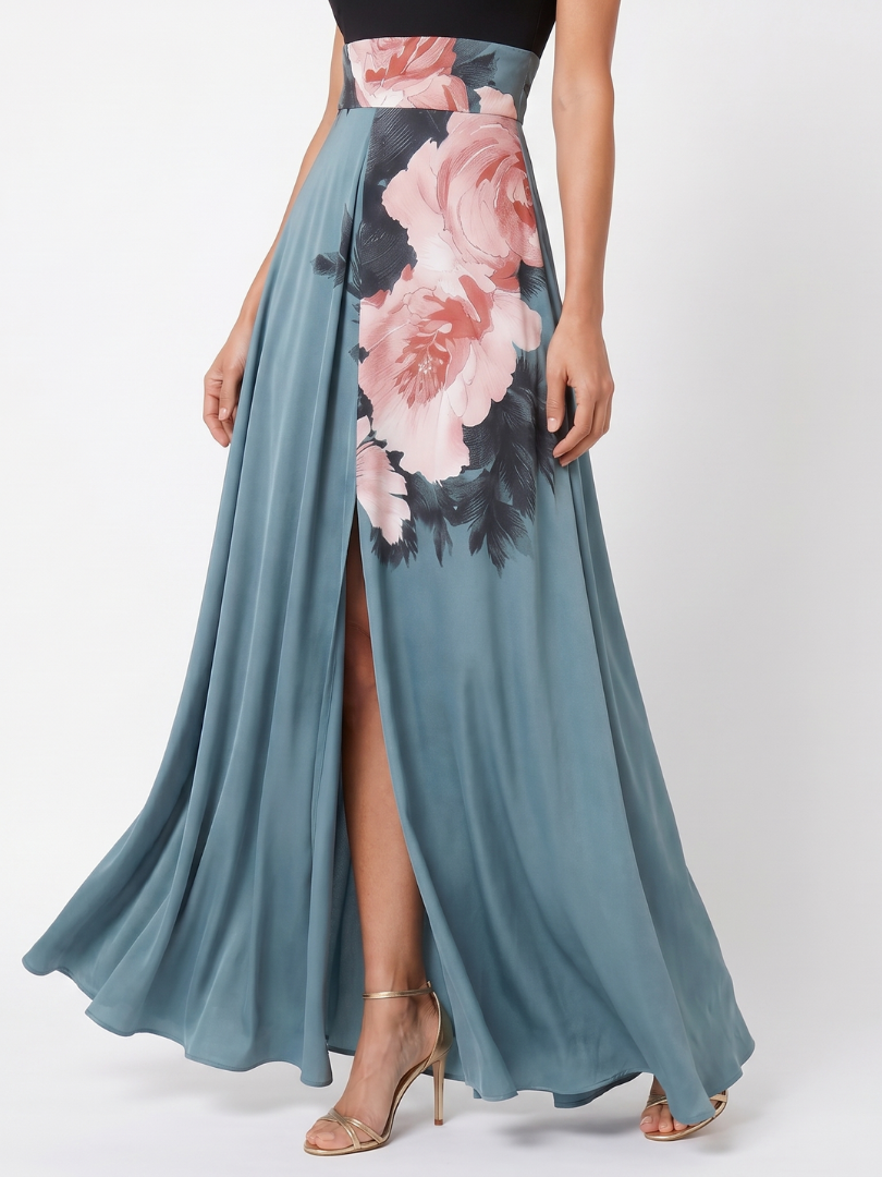 Naia | Halter Bodice Floral Skirt Maxi Dress