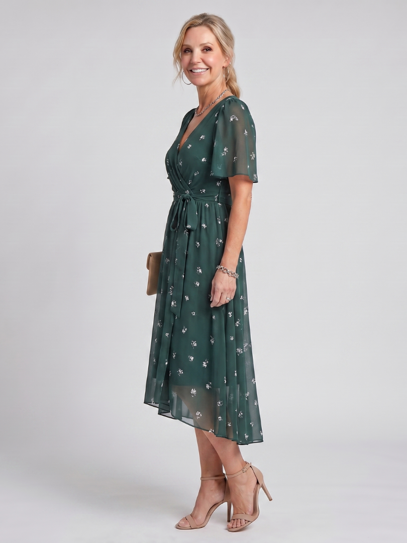 Hazel | Flutter Sleeve Gathered Waist Floral Midi Dress