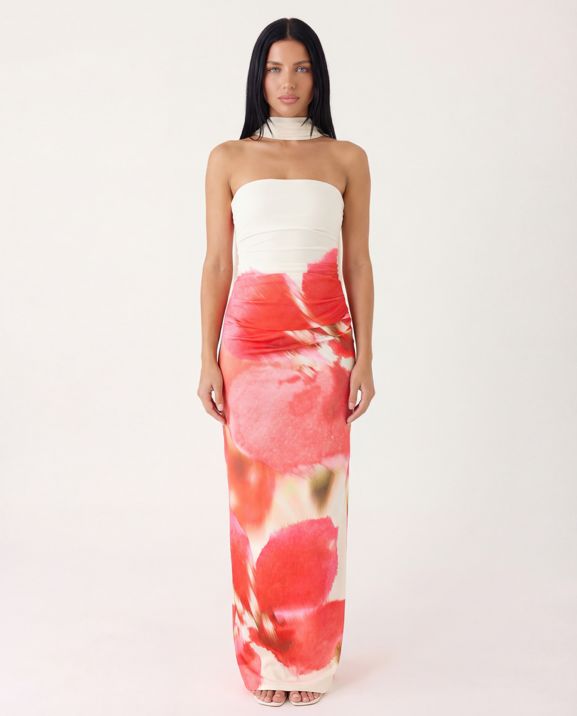Latoya | Strapless Ruched Maxi Dress with Scarf