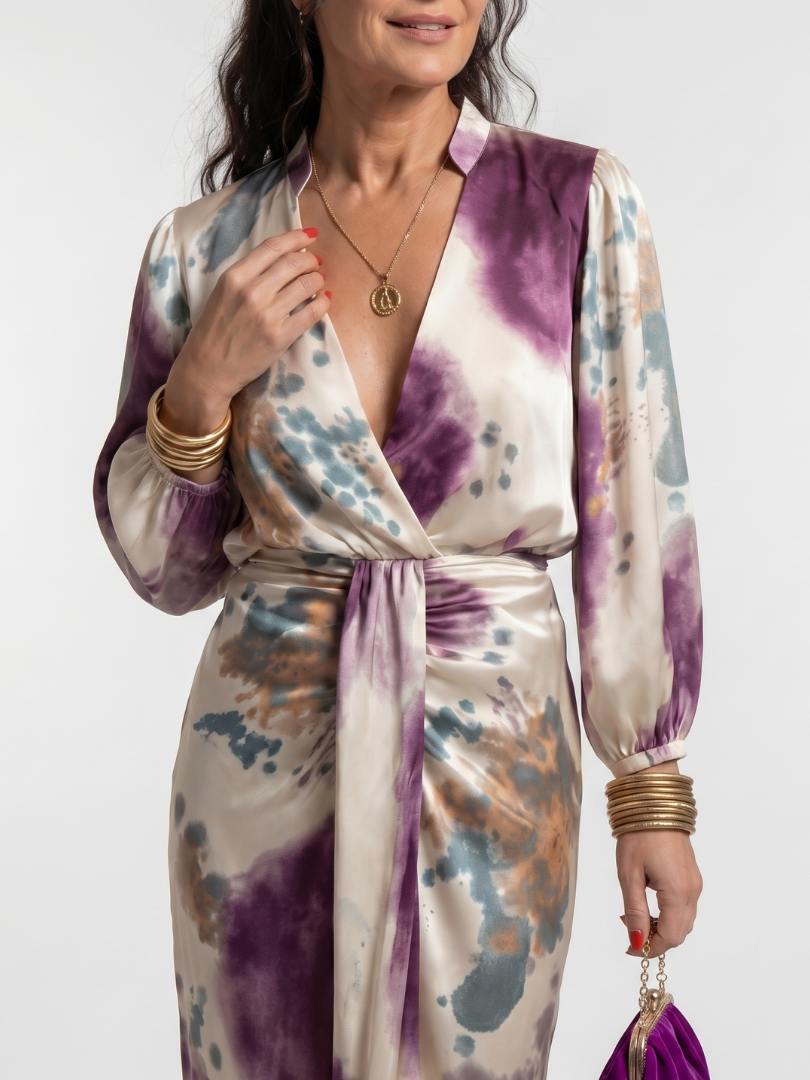 Anais | Cross Wrap Tie Waist Printed Midi Dress