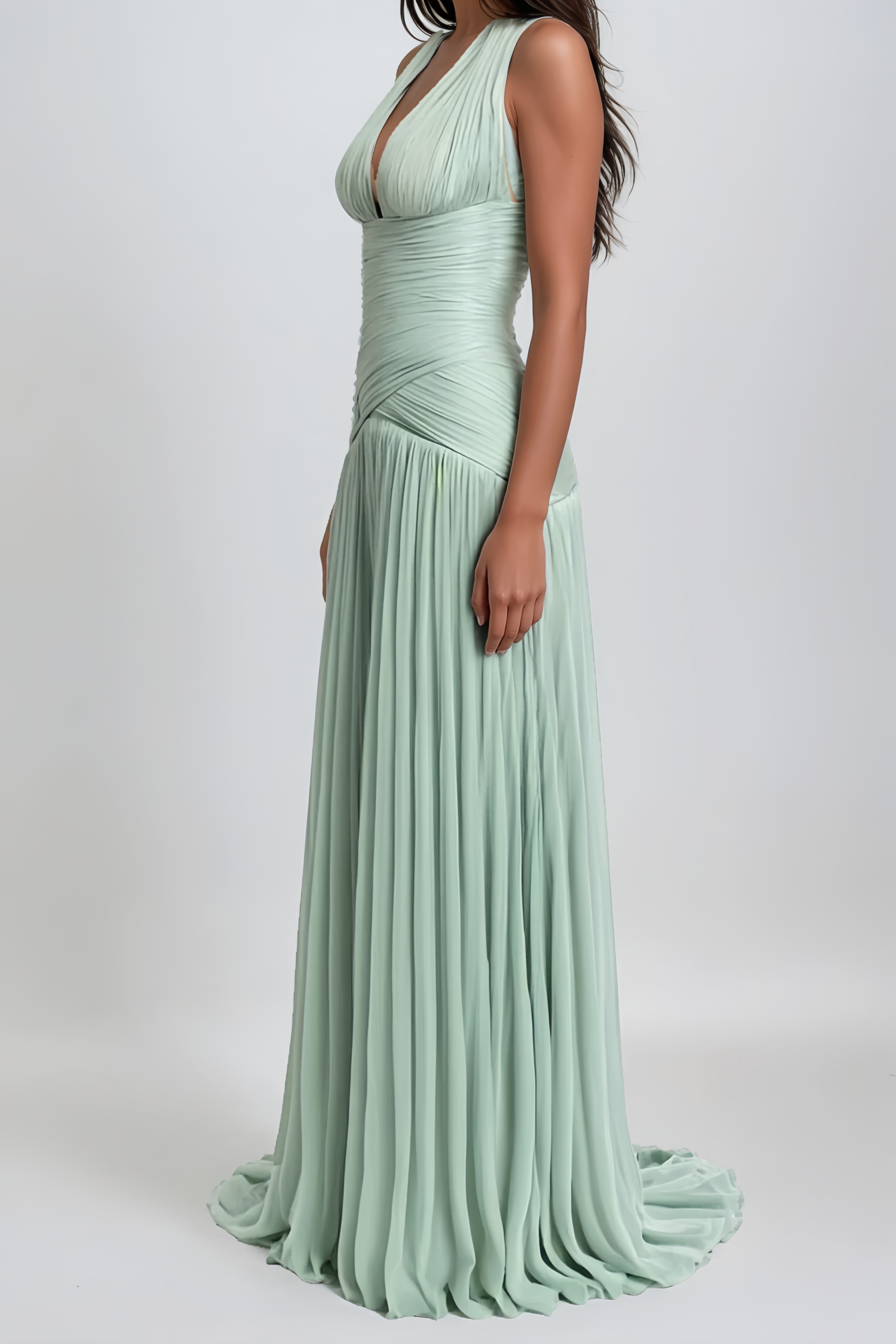 Edda | Halter Neck Lace-Trim Gathered Maxi Dress