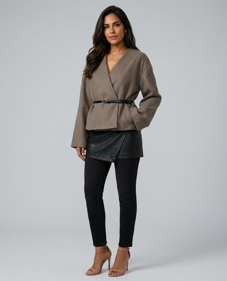 Vera | Mid-Length Belted V-Neck Jacket