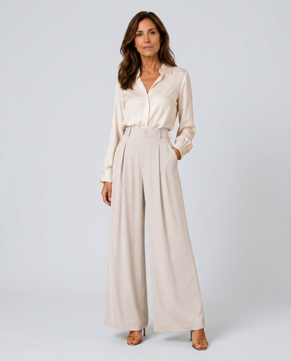 Stella | High Waist Pleated Wide Leg Trousers