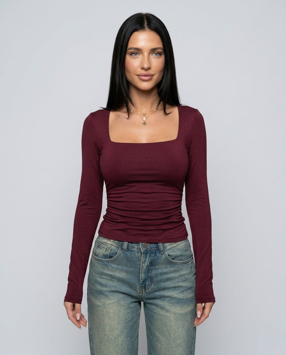 Belen | Long Sleeve Contour Fit Square Neck Top