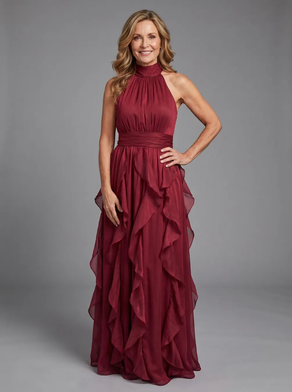 Delaney | High Neck Ruffle Layer Maxi Dress