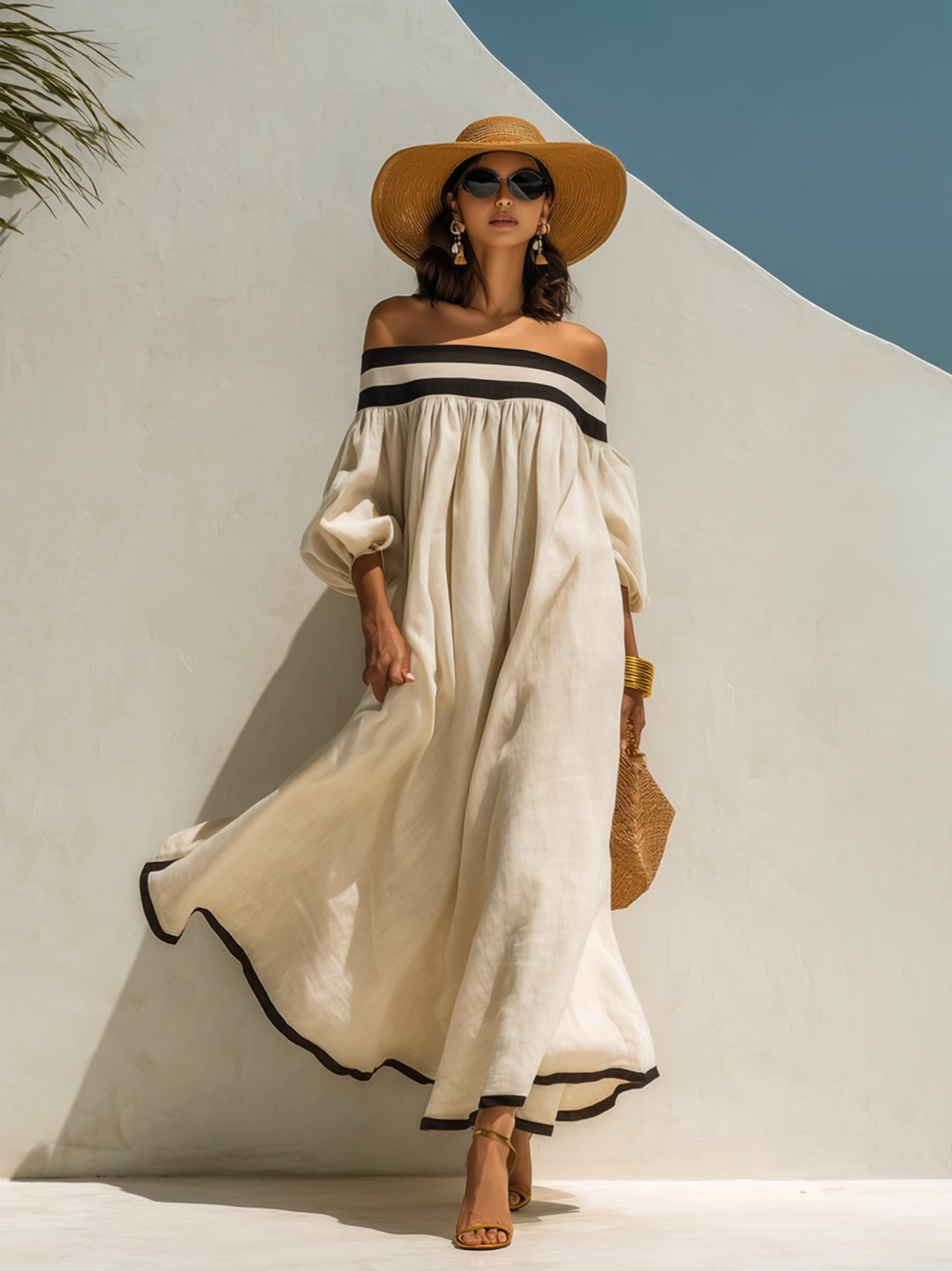 Solara | Loose Fit Colour Block Off-Shoulder Maxi Dress