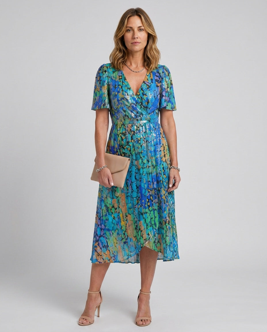Hazel | Flutter Sleeve Gathered Waist Floral Midi Dress