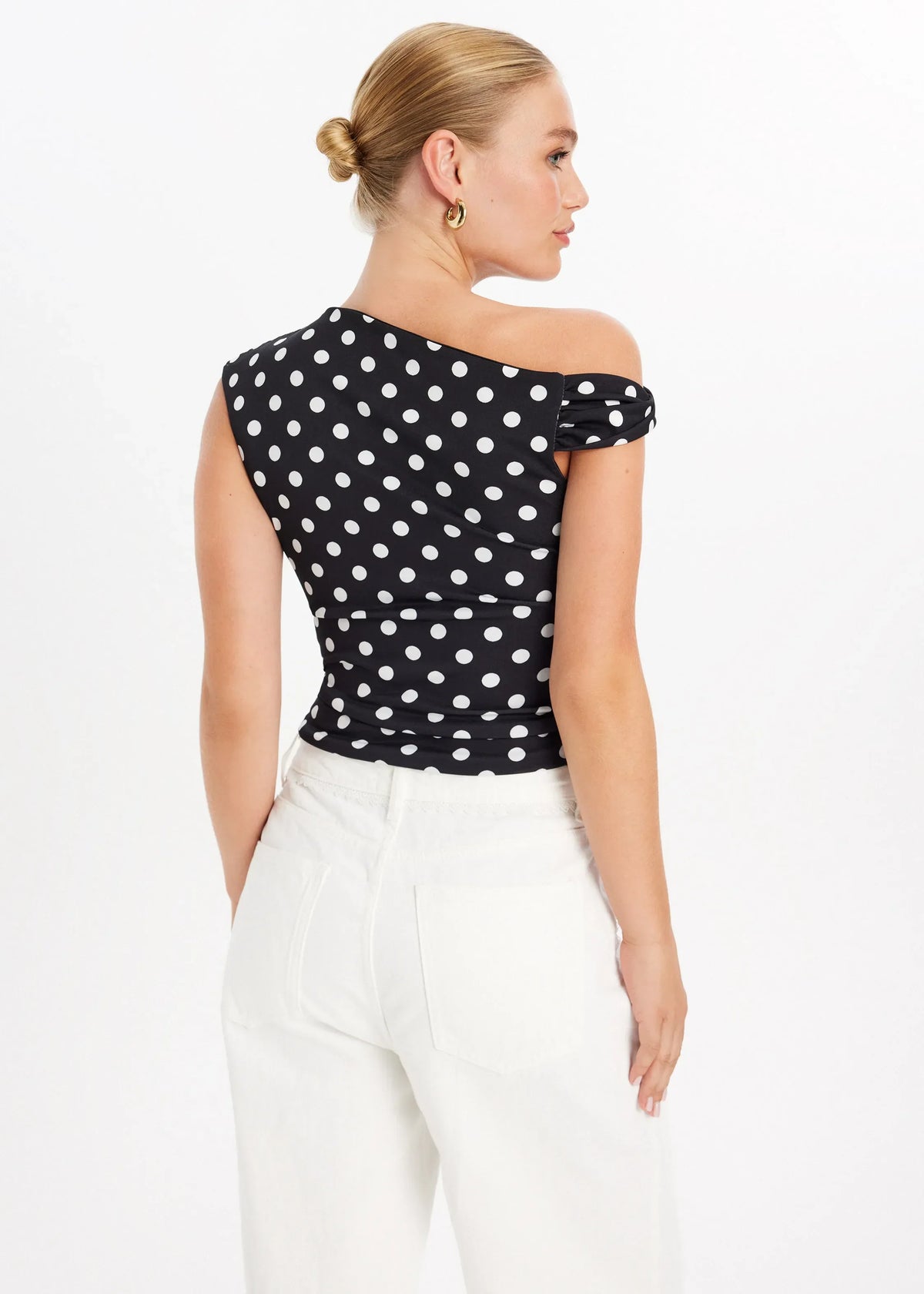 Georgia | One-Shoulder Pleated Polka Dot Top