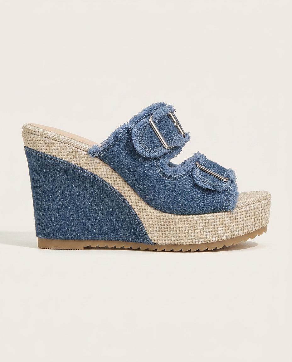 Kira | Denim Wedge Sandals
