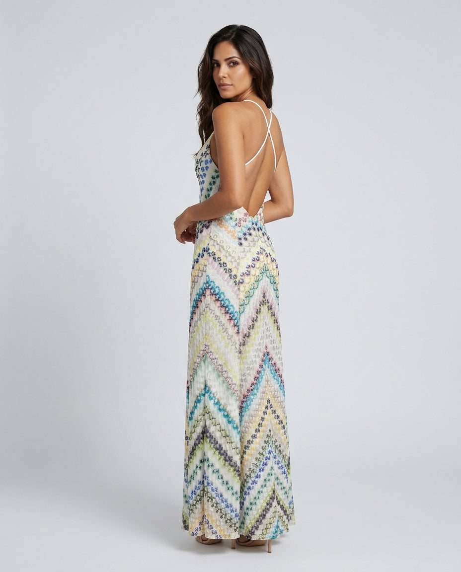 Daniela | Striped Knit Crisscross Back Maxi Dress