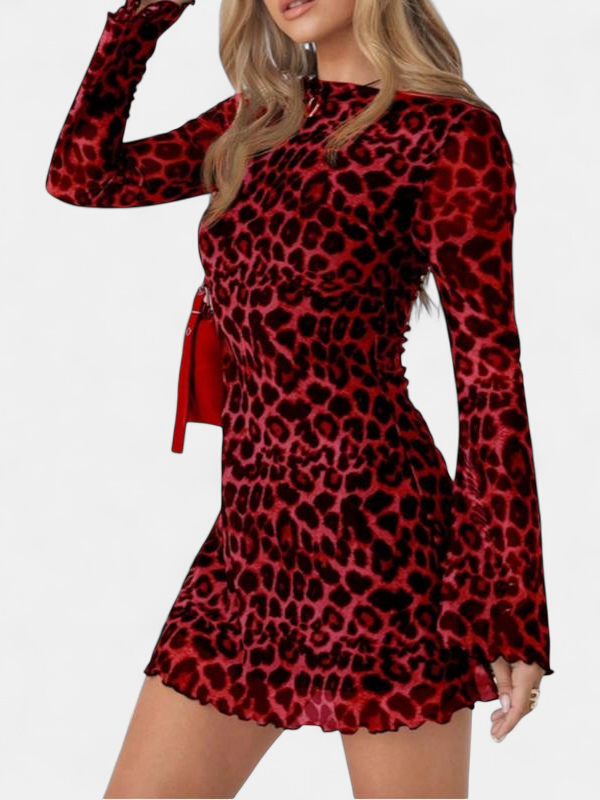 Riley | Leopard Print Long Sleeve Bodycon Mini Dress