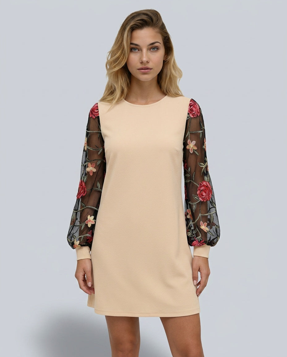 Selene | Floral Embroidered Bishop Sleeve Mini Dress