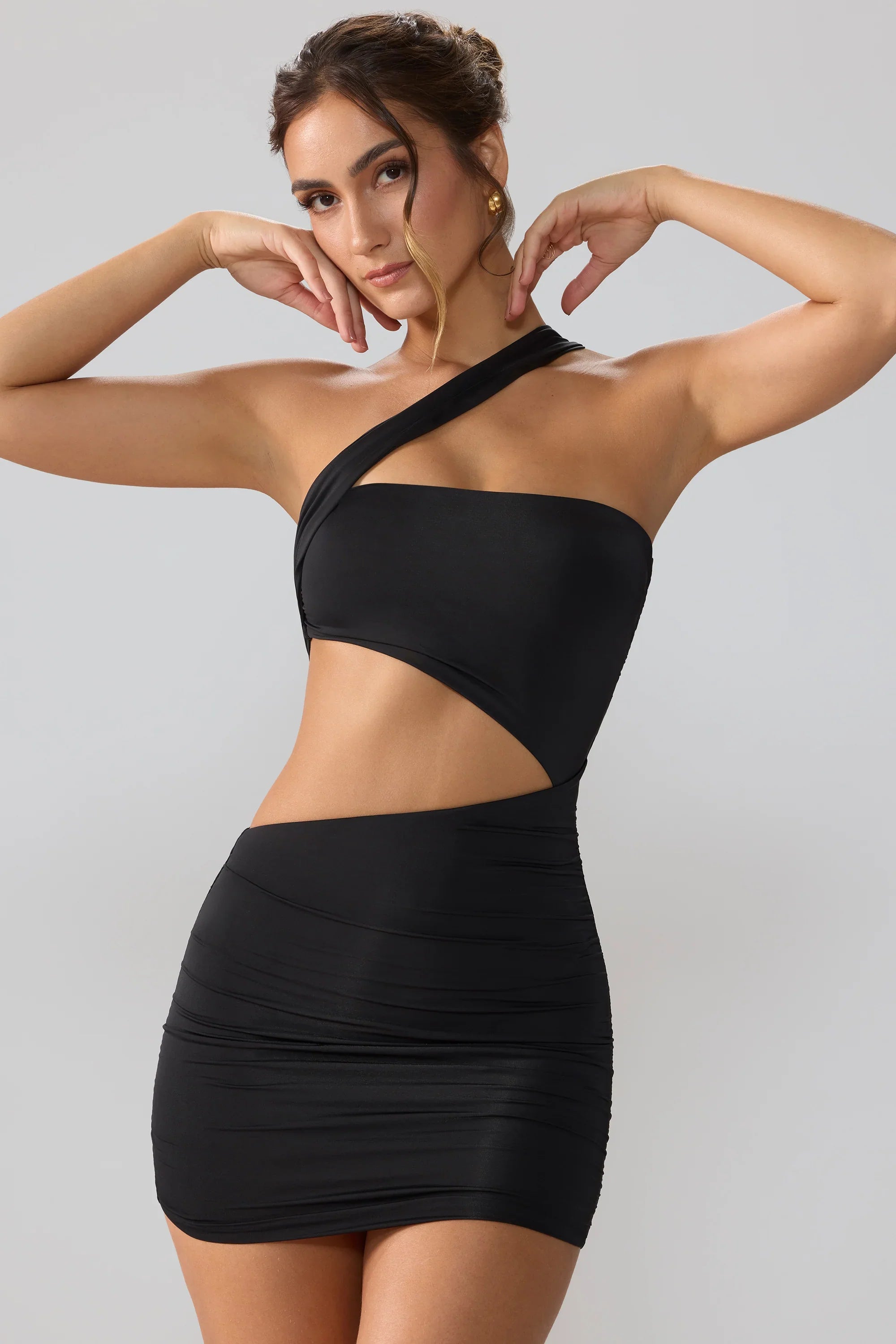 Bianca | Ruched Cut-Out Asymmetric Mini Dress