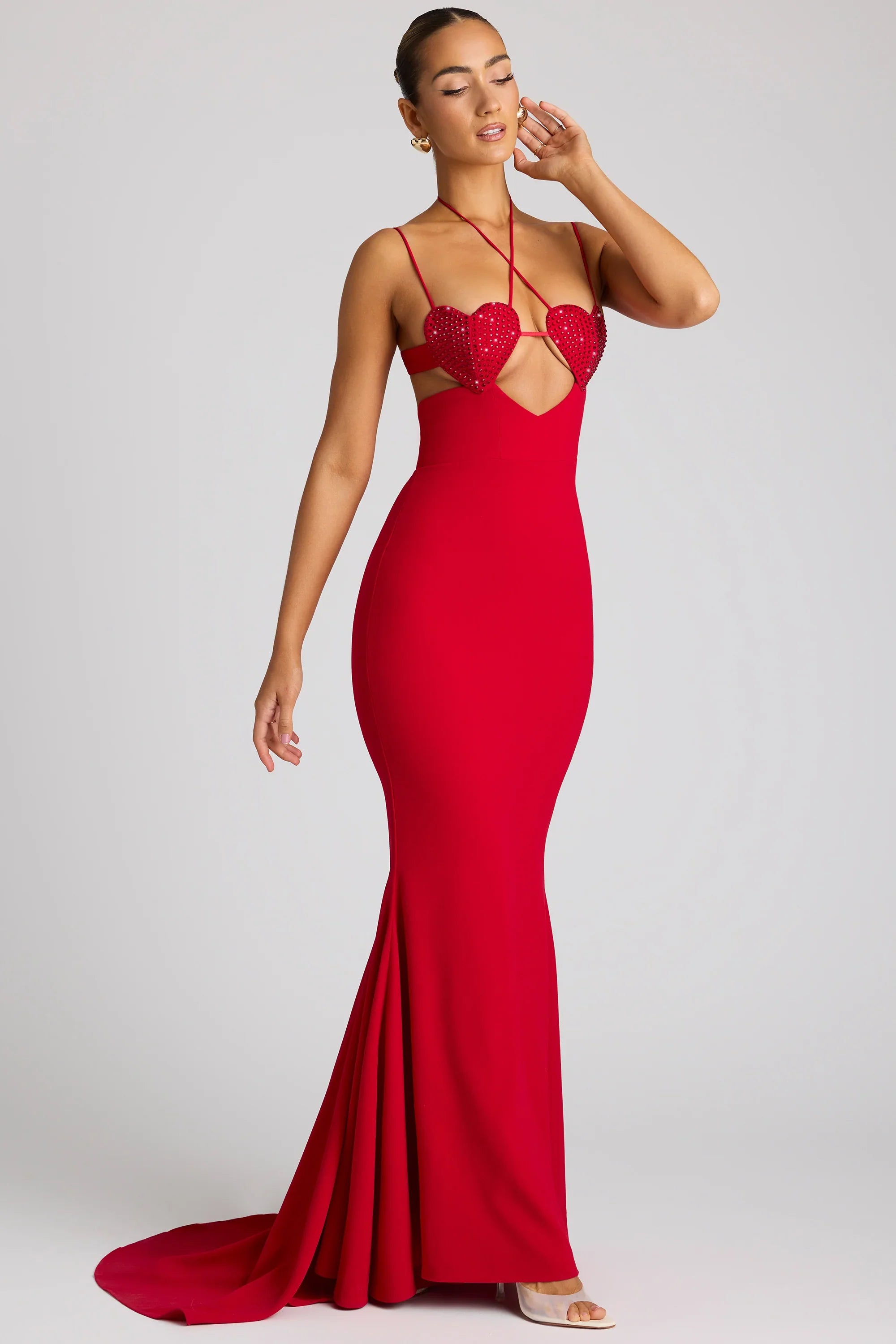 Imogen | Embellished Heart Cup Fishtail Maxi Dress
