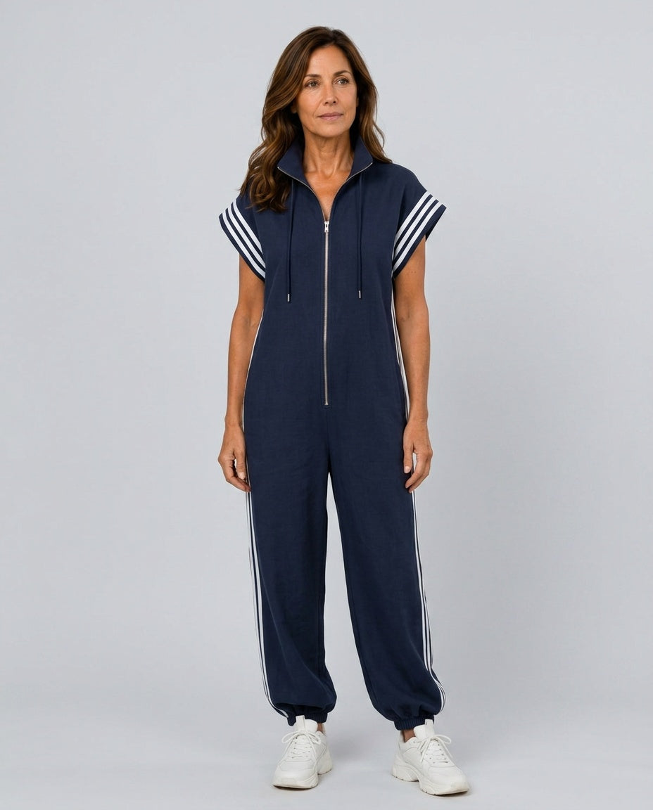 Lark | Zip Front Stripe Panel Jumpsuit