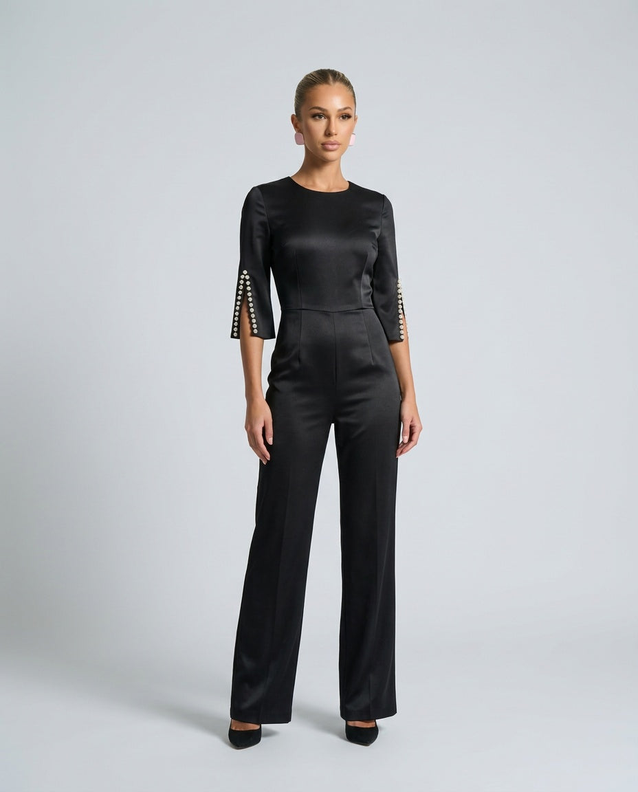 Nina | Beaded Sleeve Wide Leg Jumpsuit
