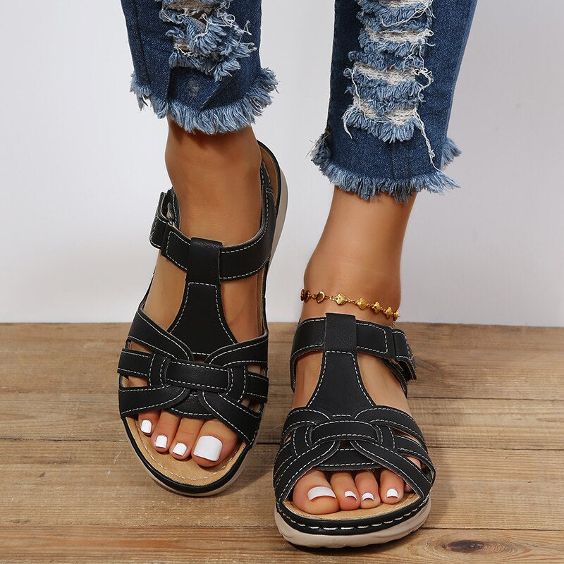 Soraya | Cut-Out Multi-Strap Buckle Low Wedge Sandals