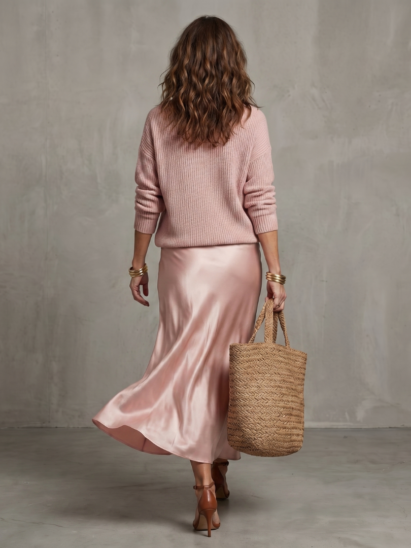 Vesna | Satin-Look Bias Skirt & Knit Layer Co-ord Set